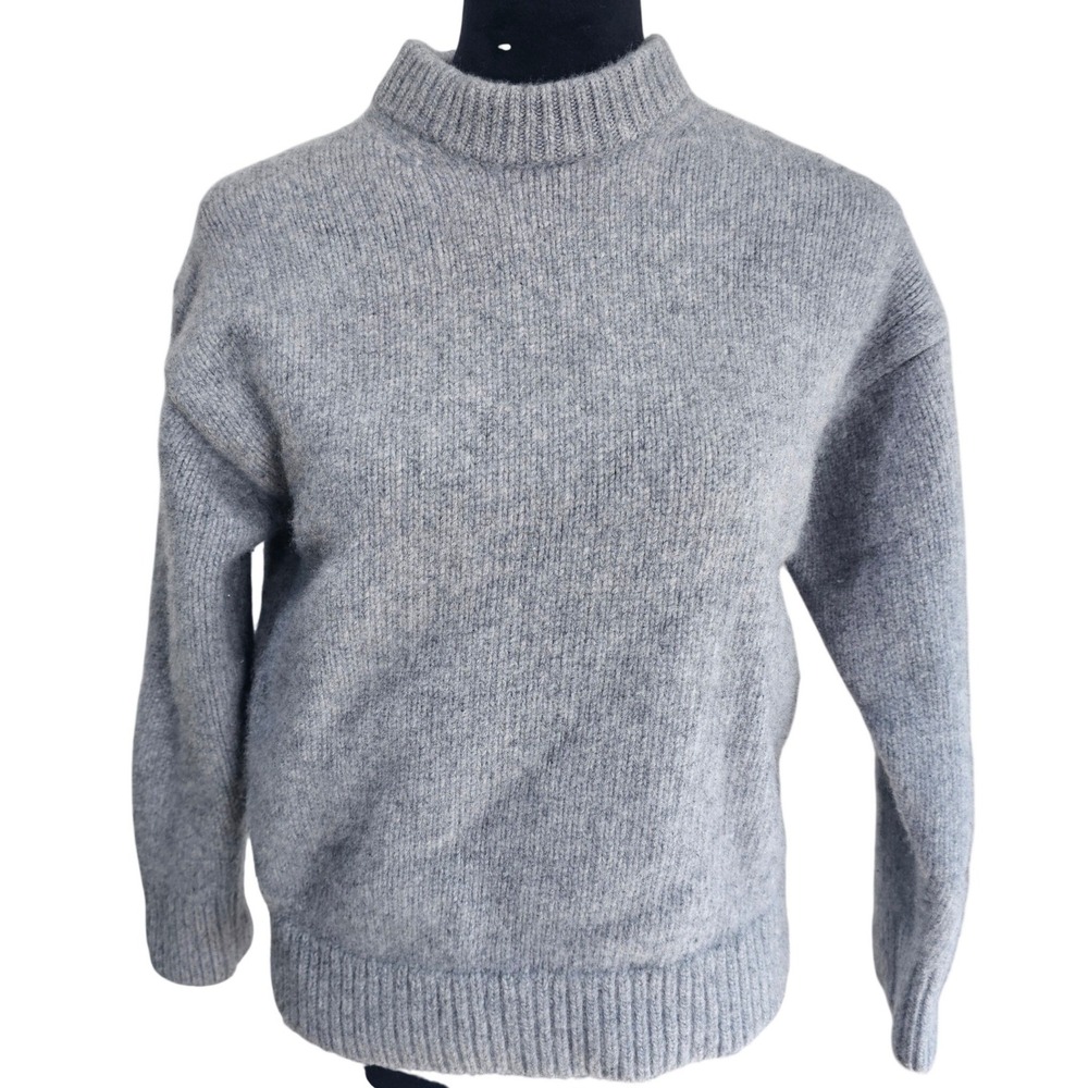Theory Sweater Women Petite P Small Grey Wool Mock Neck Minimalist Quiet Luxury - Picture 2 of 12